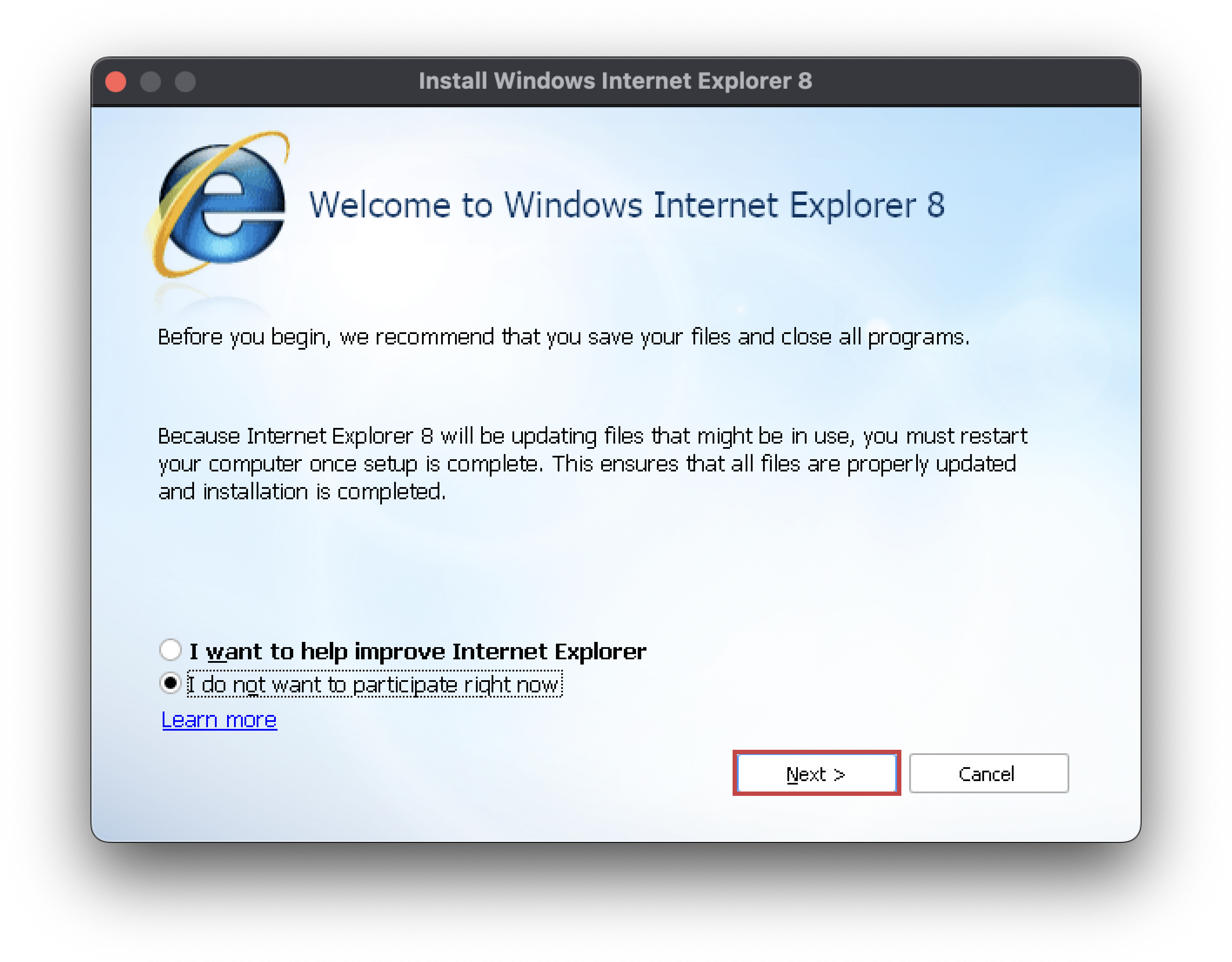 ie8 install window